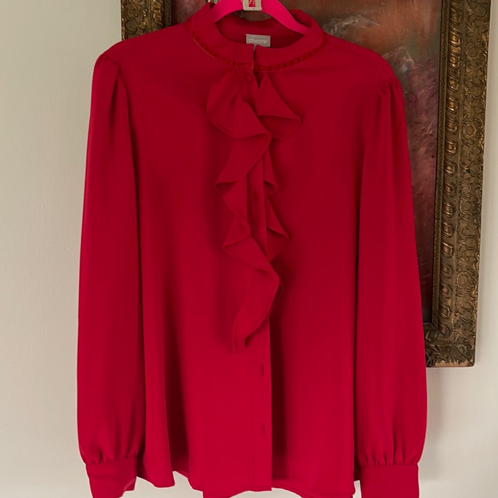 Chicos red blouse with ruffles